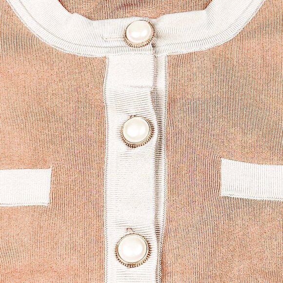 Babaton Legacy Cardigan Crew-Neck Structured Knit Pearl Dome Buttons - Size 2XS - Picture 5 of 5